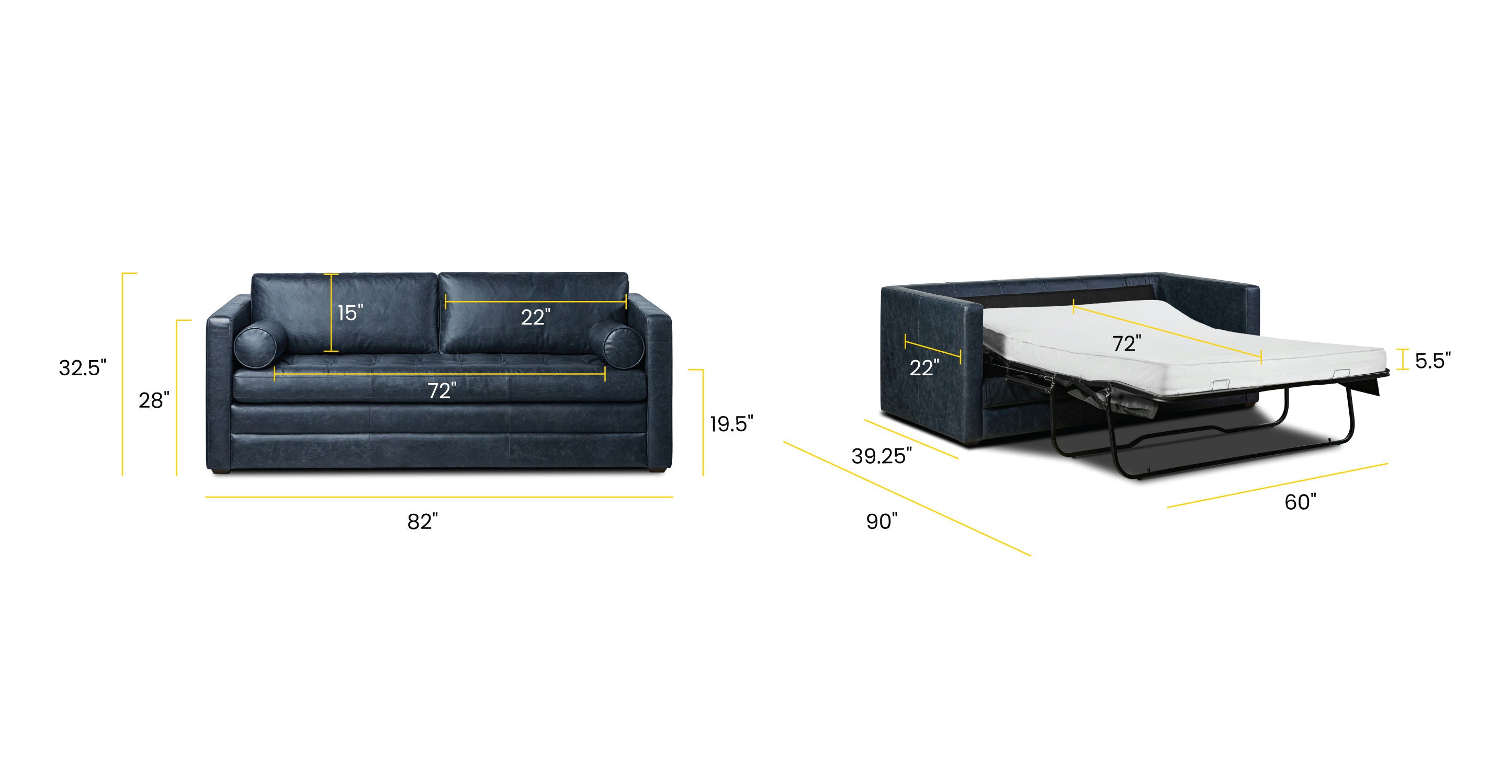 Napa 82 Leather Pull-Out Convertible Sleeper Sofa