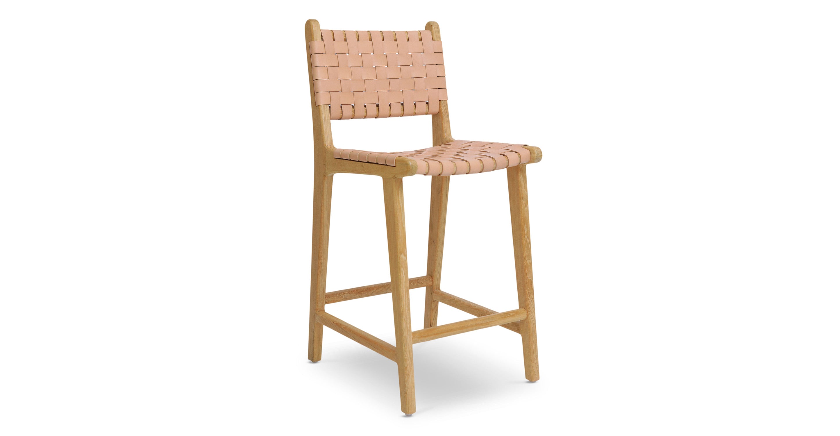 Banda Teak & Woven Leather Counter Height Stool