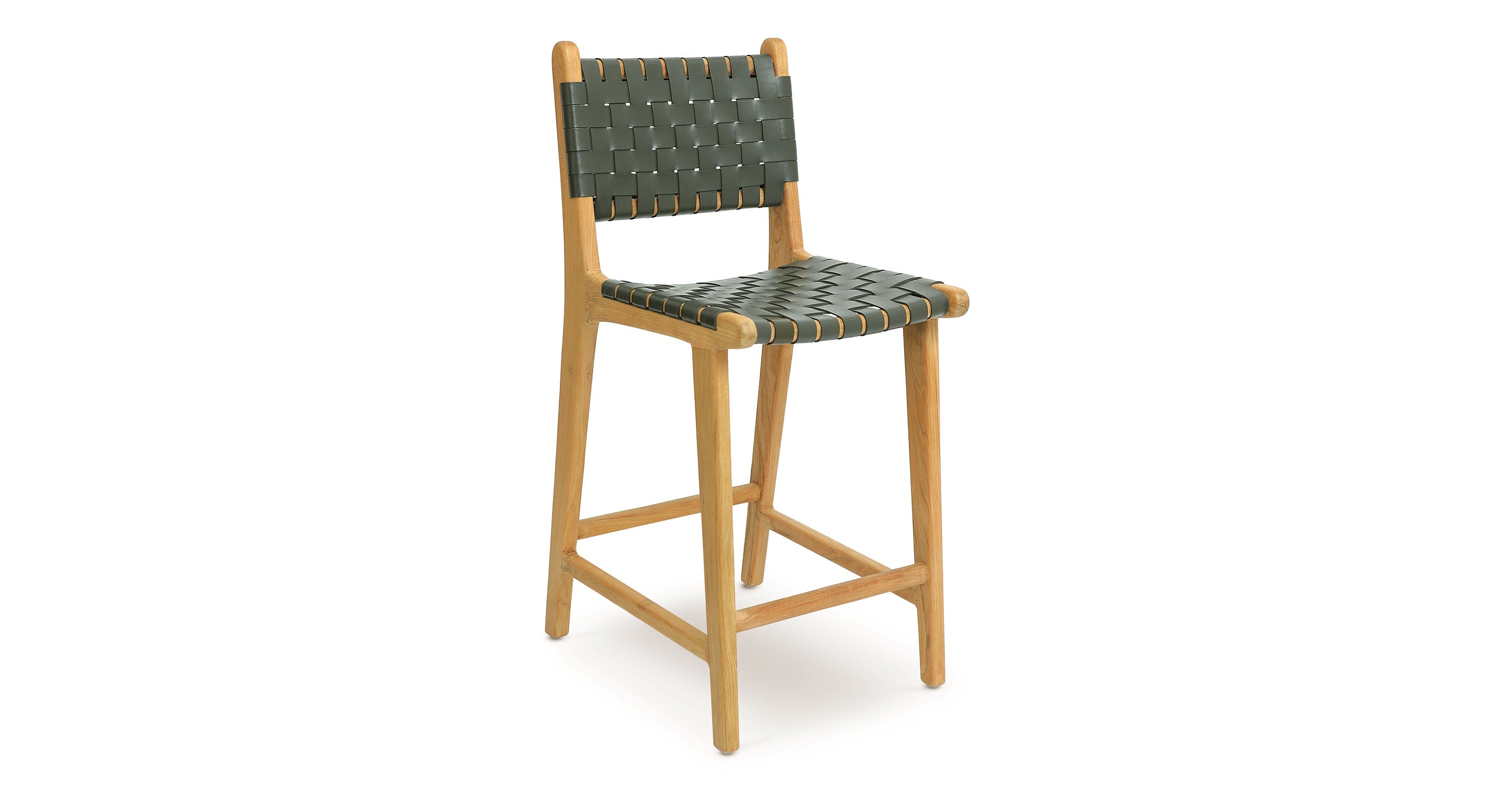 Banda Teak & Woven Leather Counter Height Stool