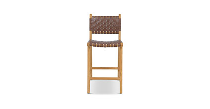 Banda Teak & Woven Leather Counter Height Stool