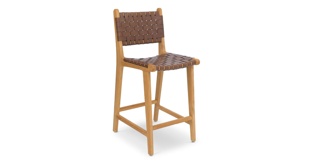 Banda Teak & Woven Leather Counter Height Stool