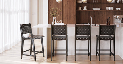 Banda Teak & Woven Leather Counter Height Stool