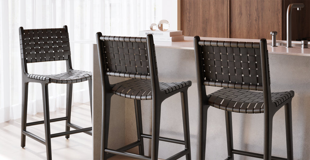 Banda Teak & Woven Leather Counter Height Stool