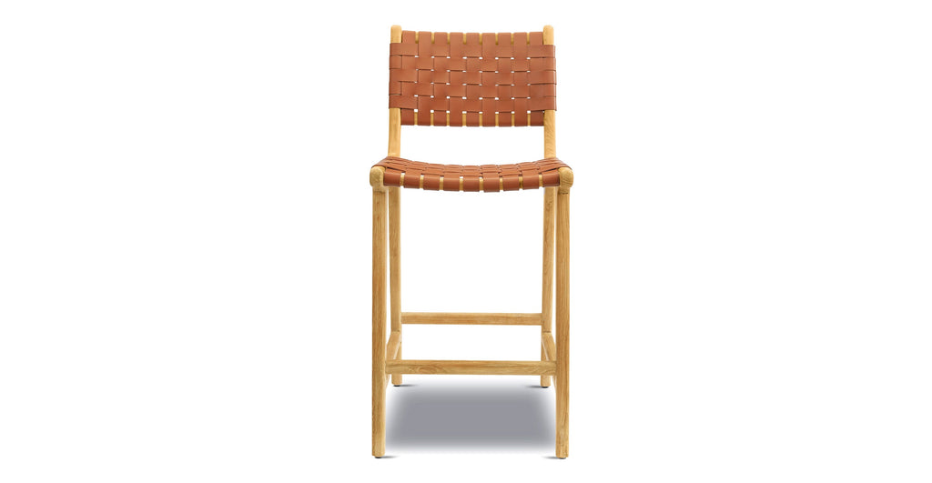 Banda Teak & Woven Leather Counter Height Stool