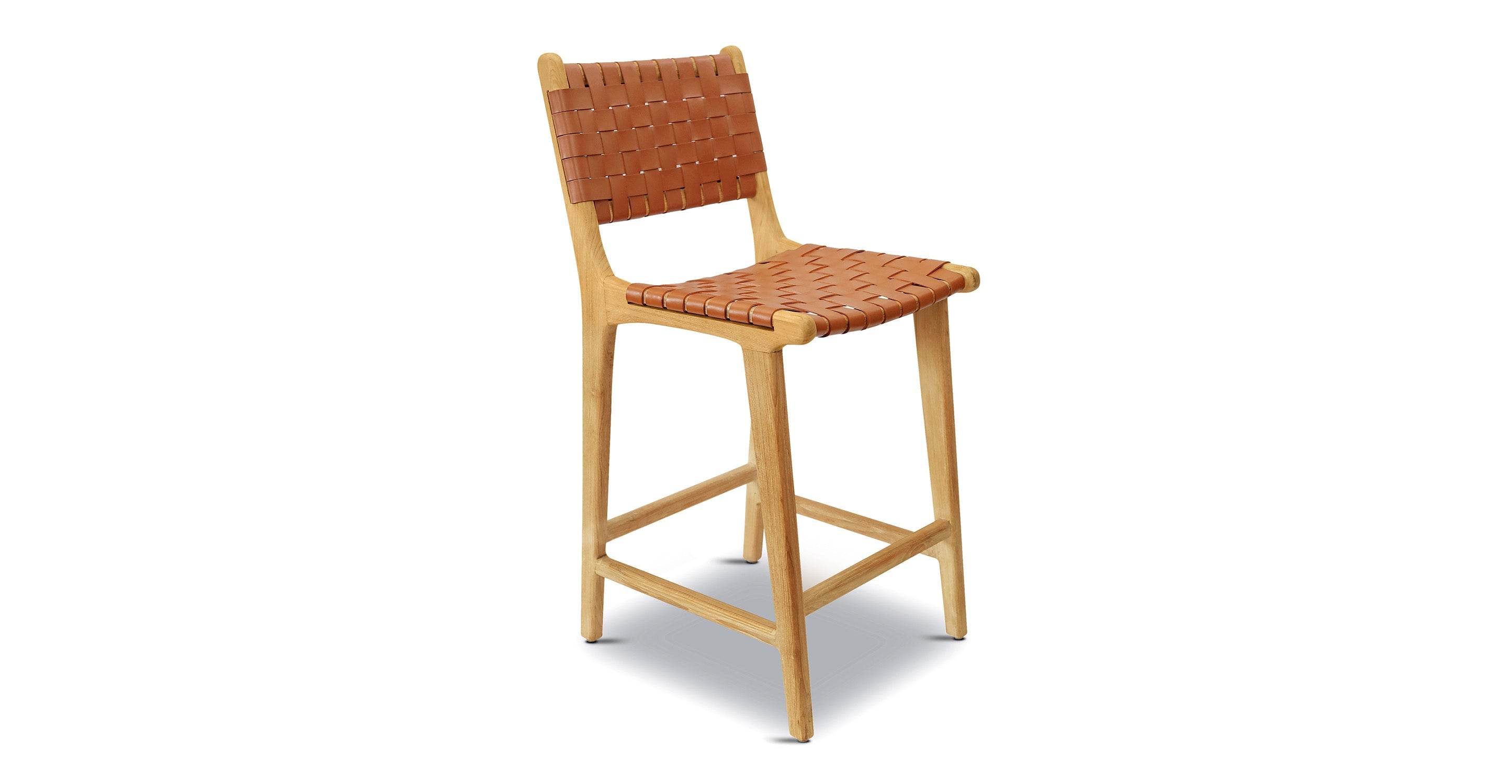 Banda Teak & Woven Leather Counter Height Stool