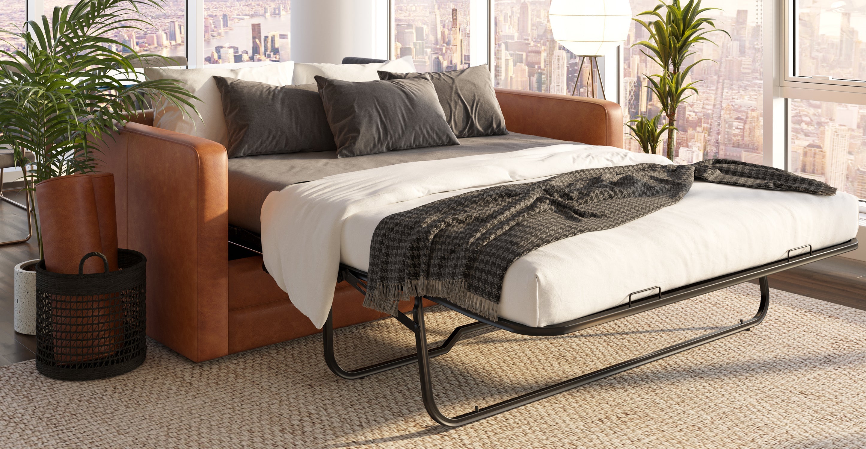 Napa 82 Leather Pull-Out Convertible Sleeper Sofa