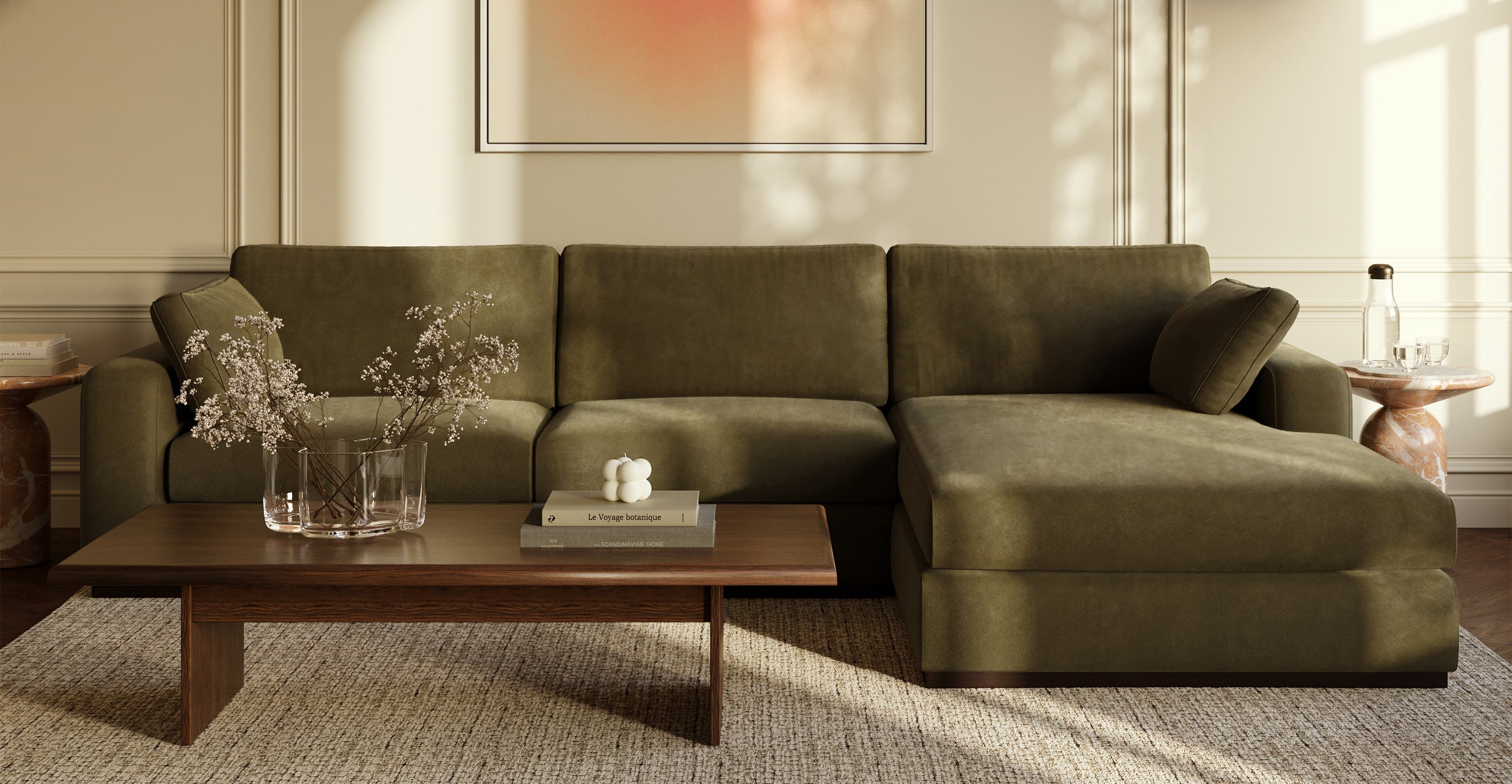 Malaga Velvet Right-Facing Sectional Sofa