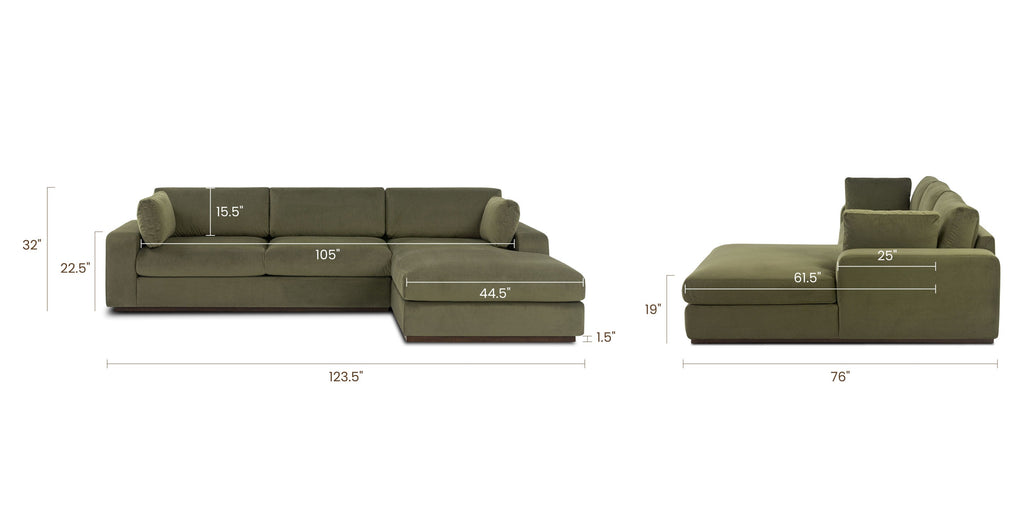Malaga Velvet Right-Facing Sectional Sofa