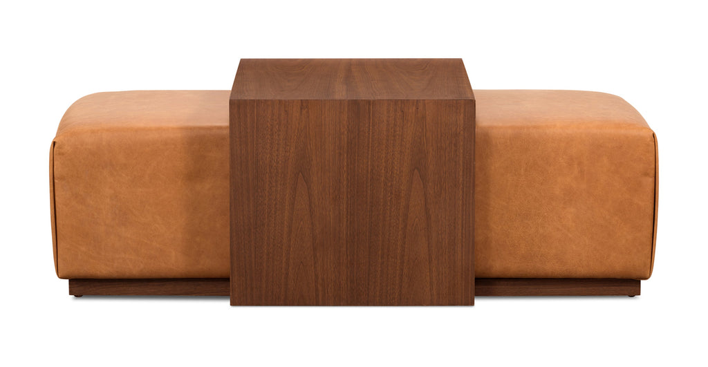 Jarmo Leather Ottoman with Walnut Table