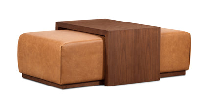 Jarmo Leather Ottoman with Walnut Table