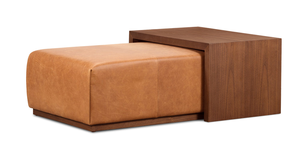Jarmo Leather Ottoman with Walnut Table