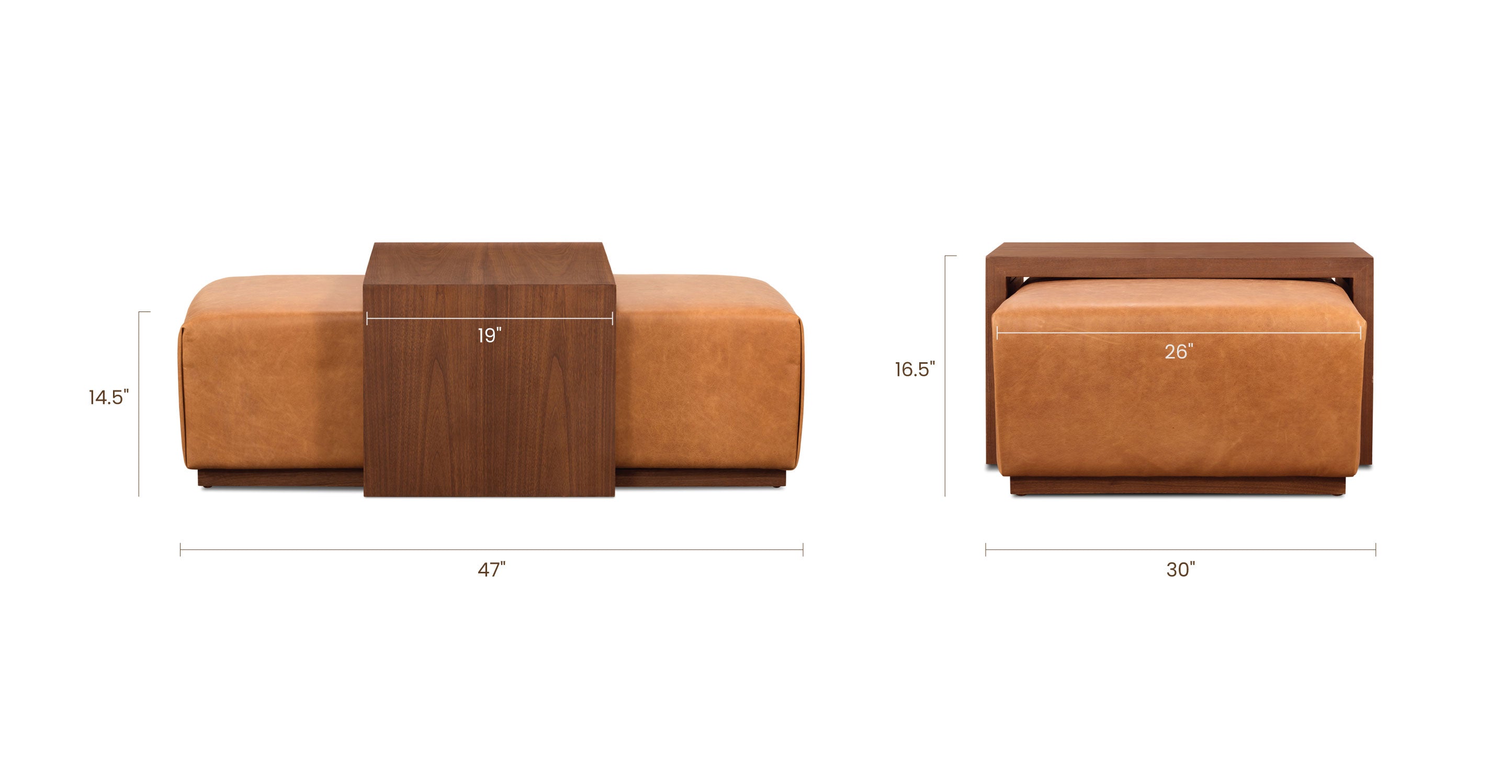 Jarmo Leather Ottoman with Walnut Table