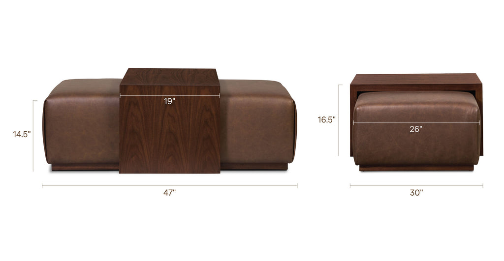Jarmo Leather Ottoman with Walnut Table