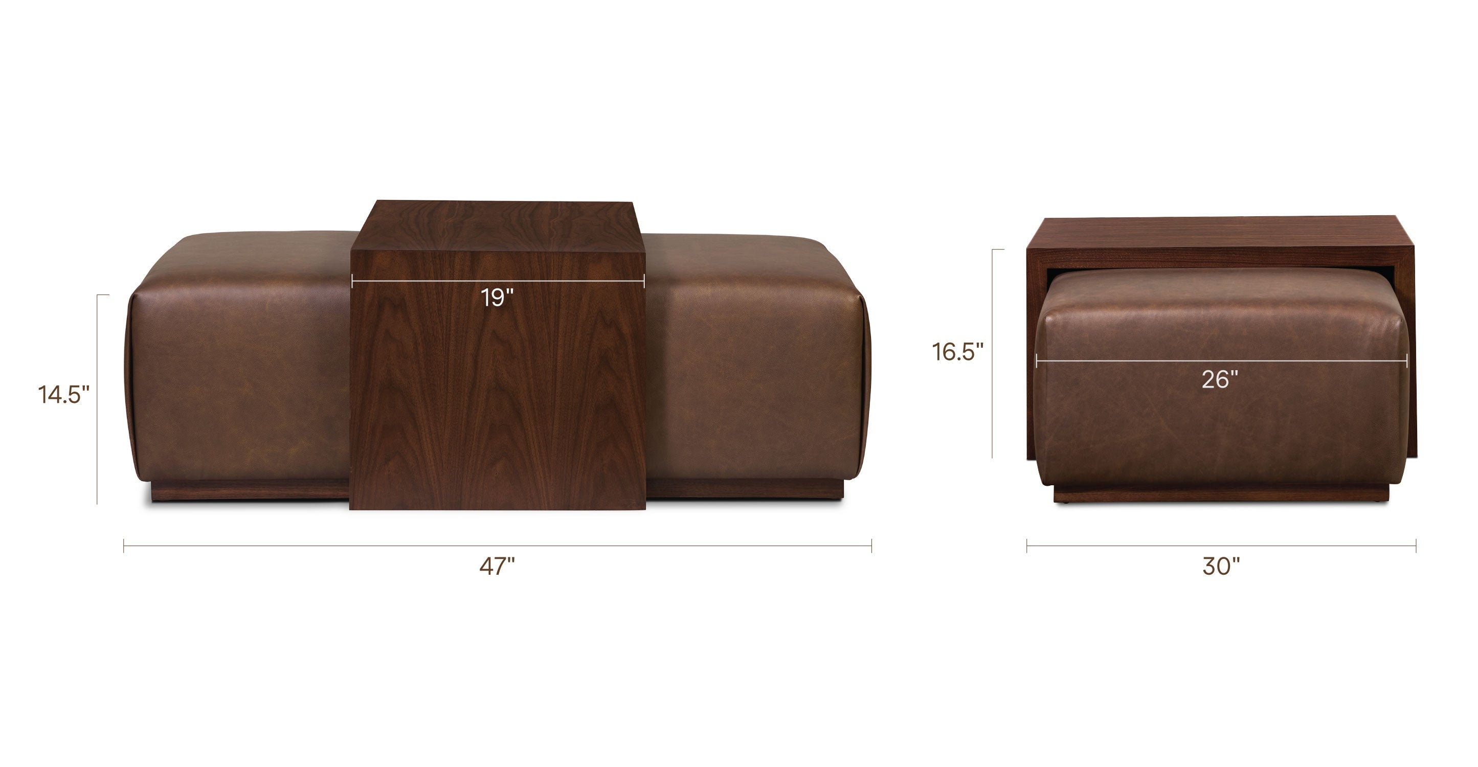 Jarmo Leather Ottoman with Walnut Table