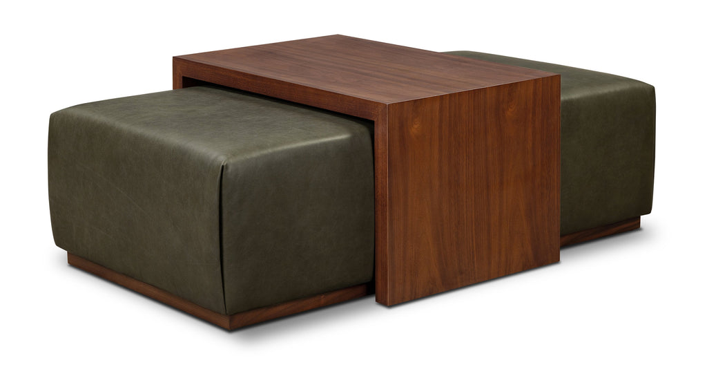 Jarmo Leather Ottoman with Walnut Table