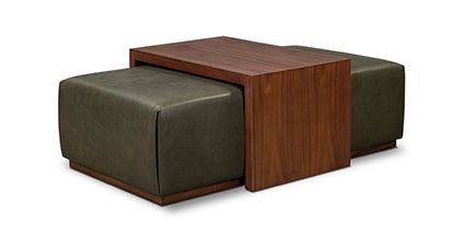 Jarmo Leather Ottoman with Walnut Table