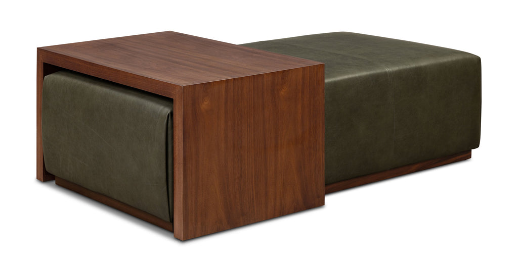 Jarmo Leather Ottoman with Walnut Table