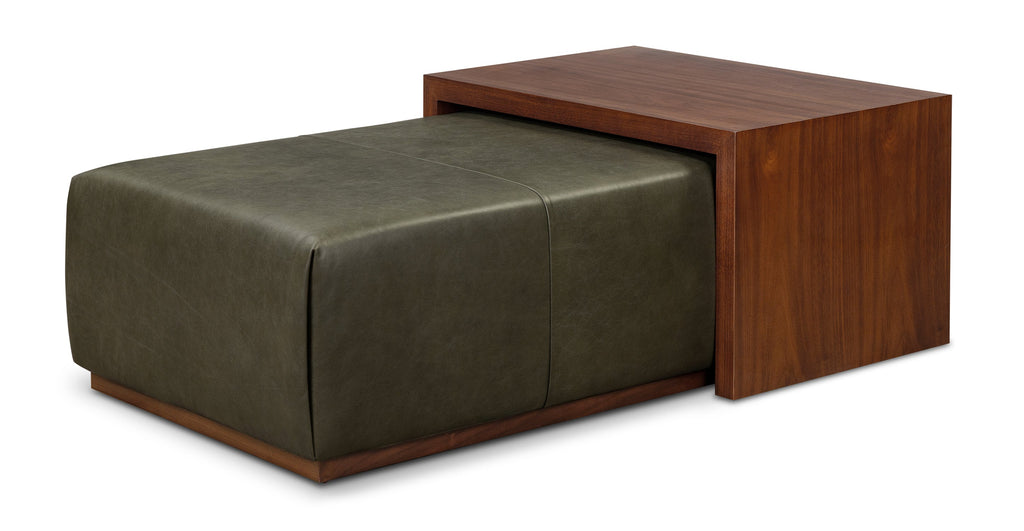Jarmo Leather Ottoman with Walnut Table