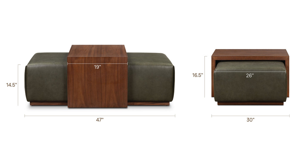 Jarmo Leather Ottoman with Walnut Table