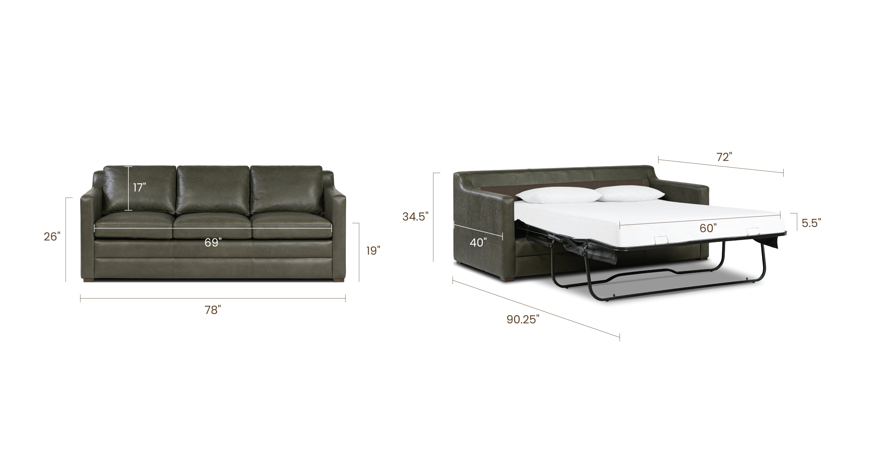 Sorrento Leather Pull-Out Convertible Sleeper Sofa