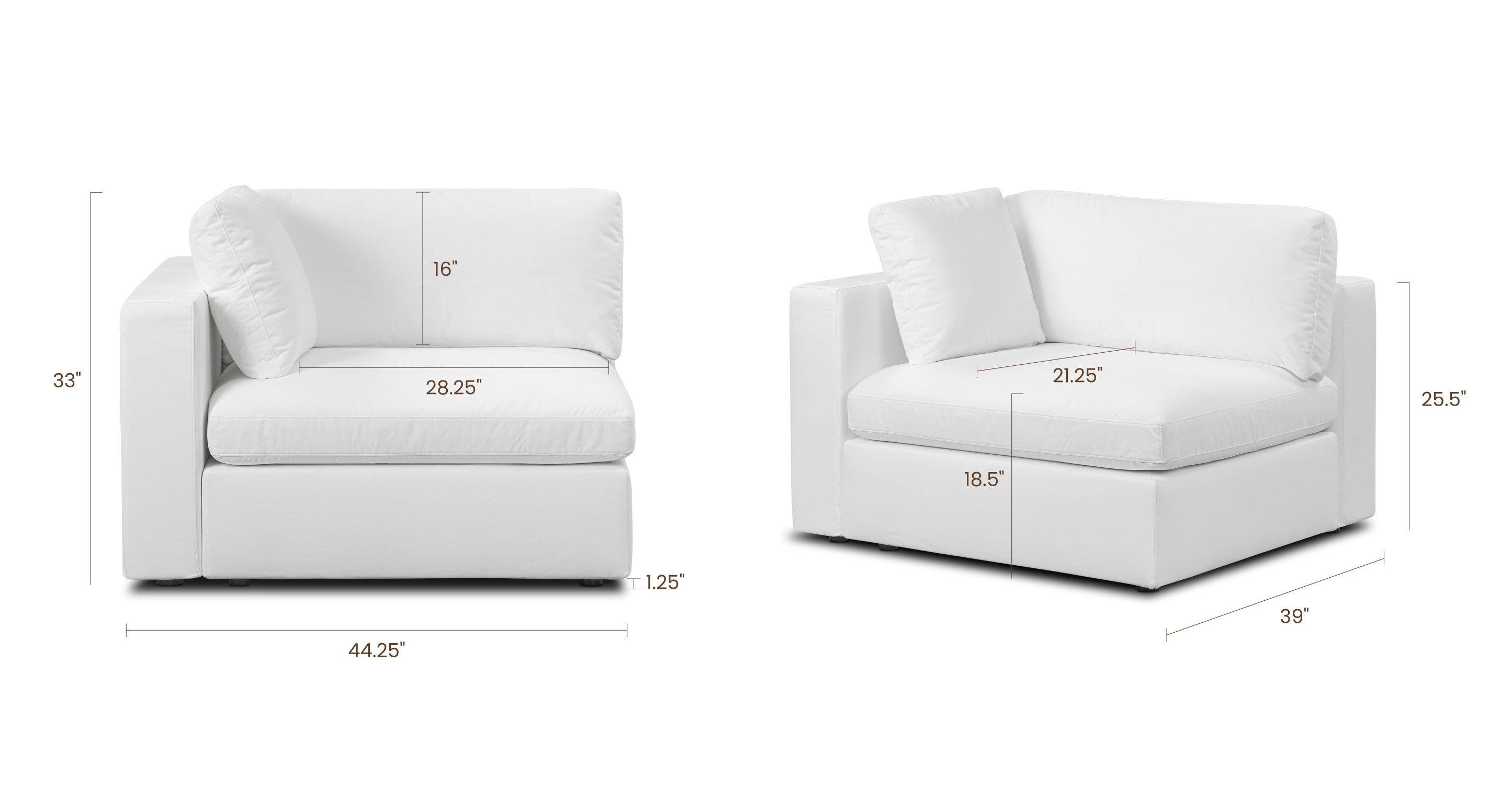 Vari Modular Left Arm Facing Corner + Toss Pillow