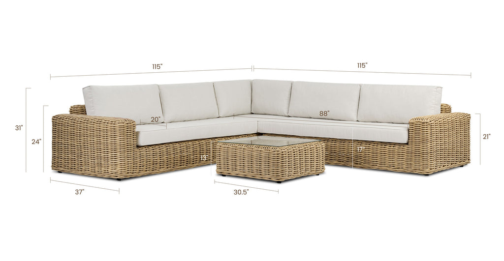 Puglia 115 Corner Sectional Set with Coffee Table
