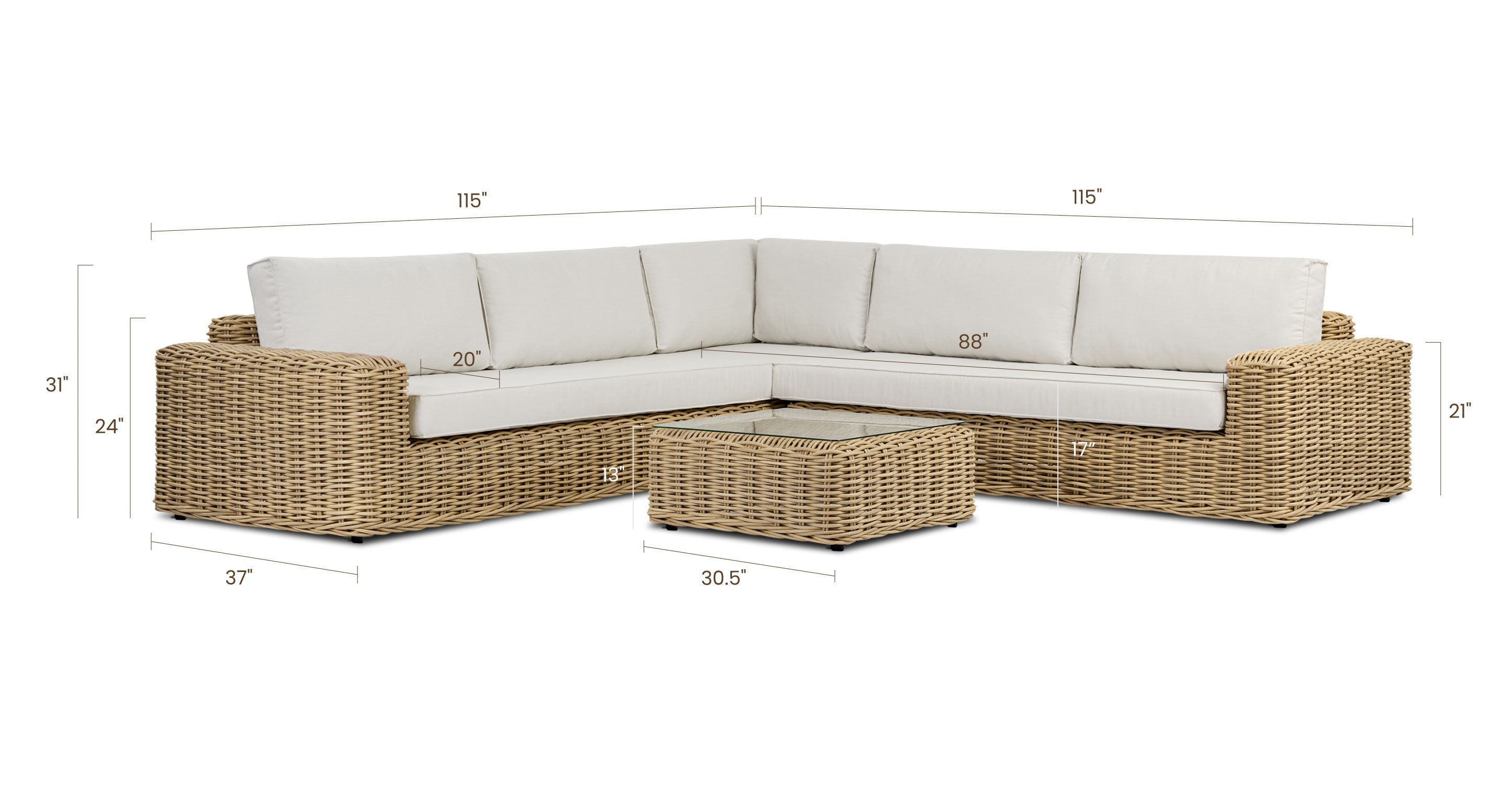 Puglia 115 Corner Sectional Set with Coffee Table